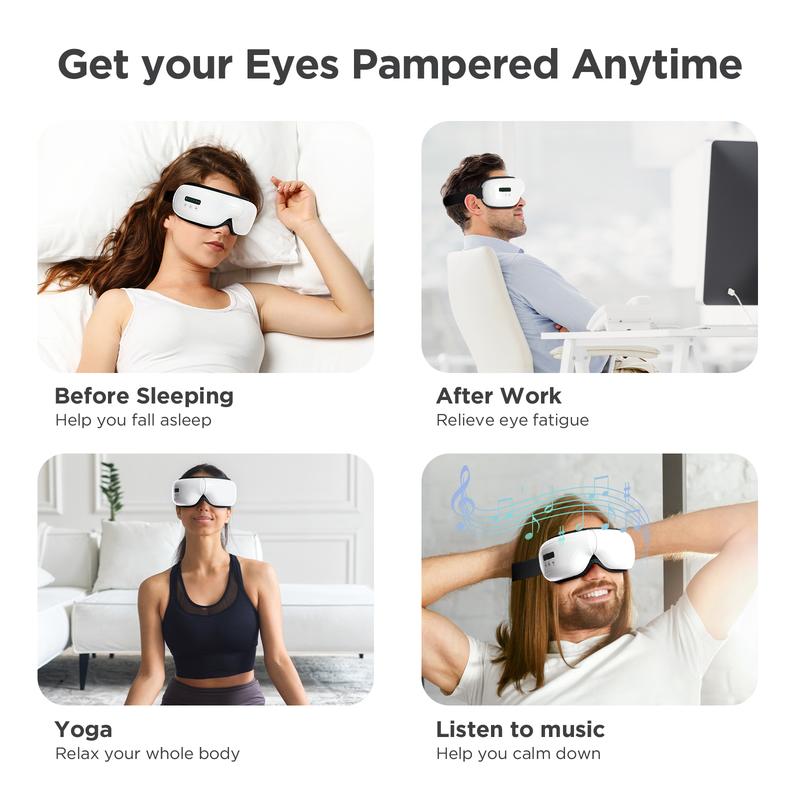 Plavogue Eye Massager, Eye Mask with Heat Bluetooth Music, Best Birthday Gifts for Women and Men, Eye Care Mom Birthday Gifts, Smart Eye Mask for Relax Eye, Improve Sleep