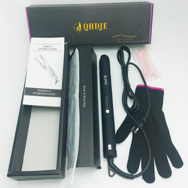 2 In 1 Hair Curler & Hair Straightener, Heated Hair Curls Wand, Hair Curling Iron with Glove and Hair Clips, Electric Heated Hair Straightening & Curling Iron with LED Display, Summer Hair Styling Tools