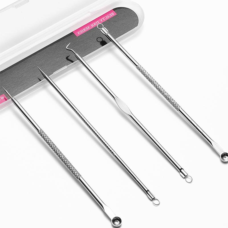 4pcs set Stainless Steel Acne Needle Set With Storage Case, Pimple Popper Tool Kit, Blackhead Remover Tool