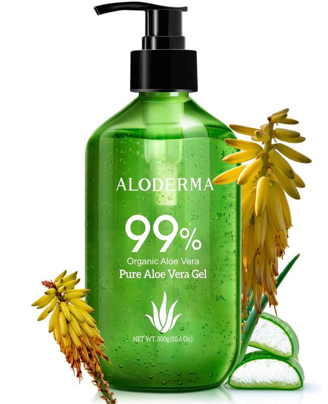 ALODERMA Pure Aloe Vera Gel Made with Organic Aloe within 12 Hours of Harvest, Natural, Lightweight & Non-Sticky for Face, Body, Hair, & Scalp, 10.6oz