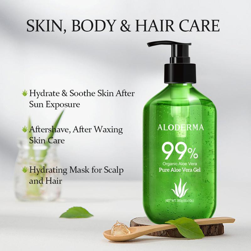 ALODERMA Pure Aloe Vera Gel Made with Organic Aloe within 12 Hours of Harvest, Natural, Lightweight & Non-Sticky for Face, Body, Hair, & Scalp, 10.6oz