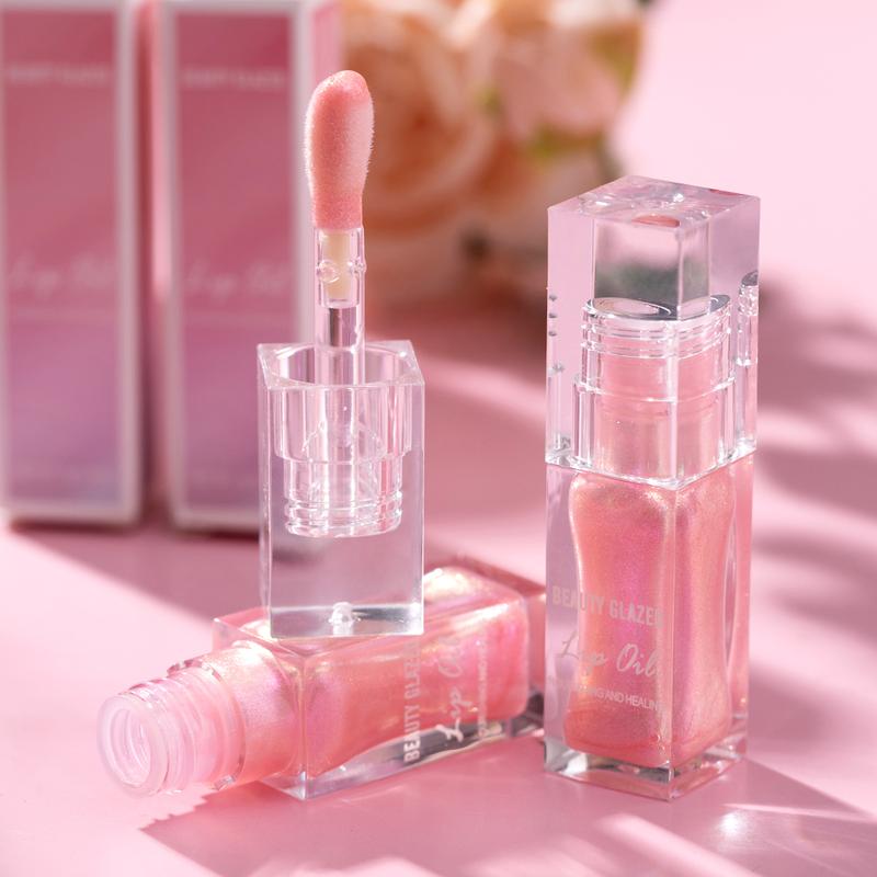 Beauty Glazed Color Changing Moisturizing Lip Glow Oil,Plumping Glimmer Big Brush Color Changing Lip Oil,Long Lasting Nourishing Lip Glow Oil Non sticky Fresh Texture Lip Gloss Lip Balm