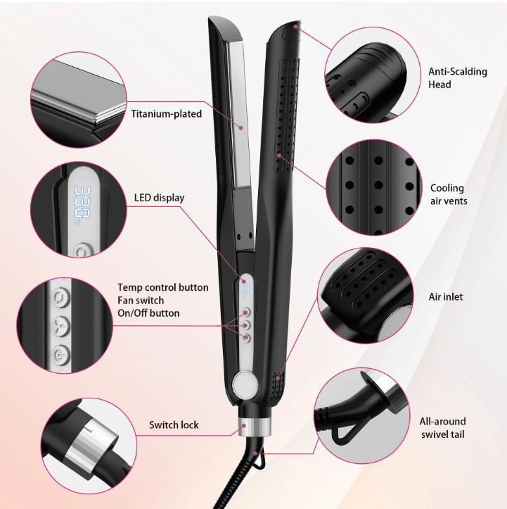 Airflow Styler, 5 Temp, Dual Voltage Hair Straightener with Cool Air Vent and 96 Ventilation Vents - Traditional, Adjustable