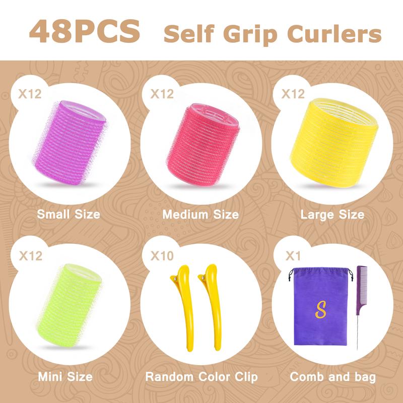 Haircare Hair Roller Sets,Self Grip 59 pcs,Salon Hair Dressing Curlers,DIY Hair Styles,Heatless Hair Curlers, Lazy hair curle,Hair rollers with clips,Sungenol 4 size