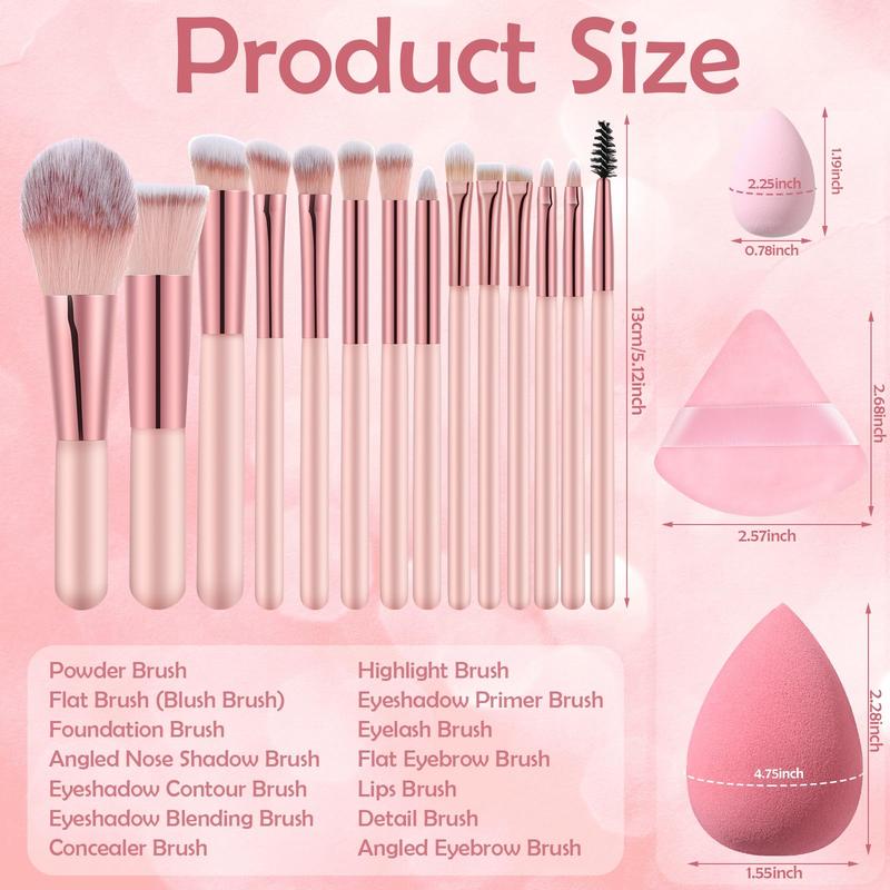 Pink Portable Small Travel Makeup Brush Set with Case and 5 Sponge Set - Ideal Mother's Day and Valentine's Day Gift Cosmetic blush  crunch