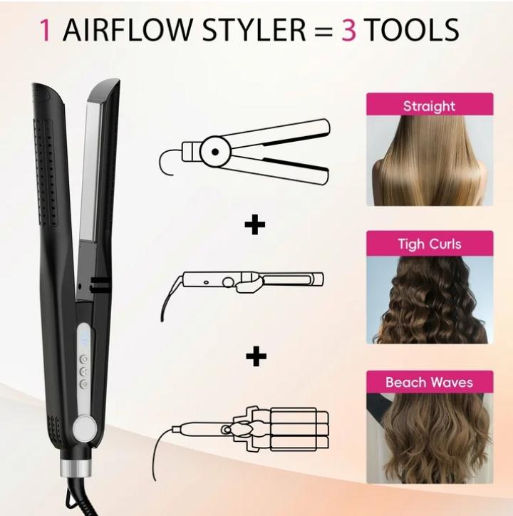 Airflow Styler, 5 Temp, Dual Voltage Hair Straightener with Cool Air Vent and 96 Ventilation Vents - Traditional, Adjustable