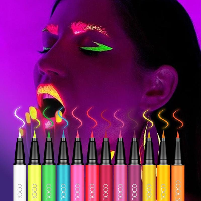 UV Neon Eyeliner Set, 12pcs set Waterproof Long Lasting Eyeliner, Quick Drying Eyeliner Pen, Professional Daily Makeup Accessories