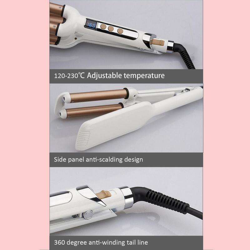 Hair Curling lron with LCD Display, Anti-scald Hair Crimper, Professional Hair Styling Tool, 2 Barrel lonic WavyHair Curler for Womans