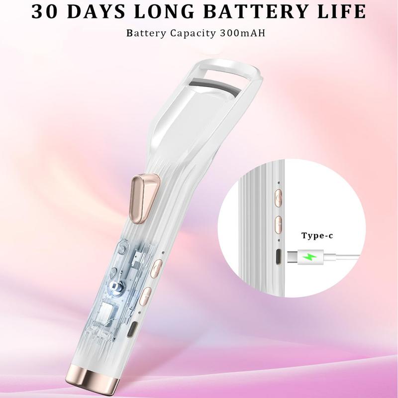 Heated Eyelash Curler - Fast Heat up in 8s - 24 Hours Long Lasting - Rechargeable Electric Eyelash Curler with Type-C, Innovative L Silicone, 2 Heat Modes, Anti-Burn Eyelid