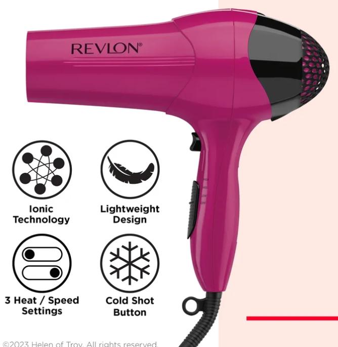 Revlon 1875W Ionic Hair Dryer, Berry-Secador de pelo iónico Revlon 1875W, color baya Smooth