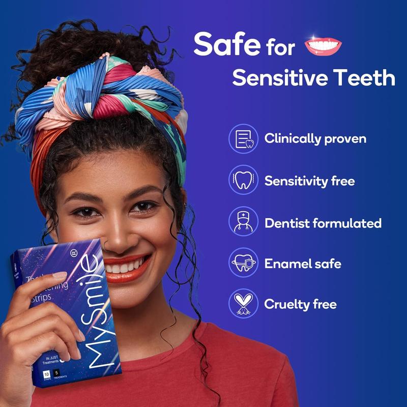 MySmile Advanced Teeth Whitening Strips - Non-Sensitive Formulated 5X Plus Whitening Results, Safe for Enamel - 10 Whitening Strips Removes Years of Stains Black Friday Christmas Deal Result may vary