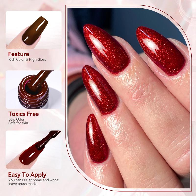 BORN PRETTY Red Gel Nail Polish Set Dark Burgundy Wine Red Gel Polish Bloody Mary Collection Popular Shimmer Glitter Red Nail Gel Soak Off U v LED Gel Nail Art Design Minicure DIY Christmas Gift