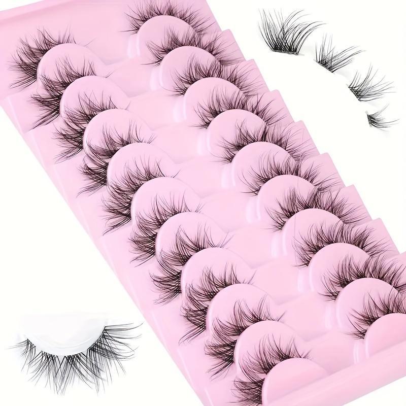 Natural False Eyelashes (10 Pairs), Wispy Cat Eye Faux Cluster Lashes, Volumized False Eyelashes for Women and Girls Eye Makeup Enhancement, Christmas Gift