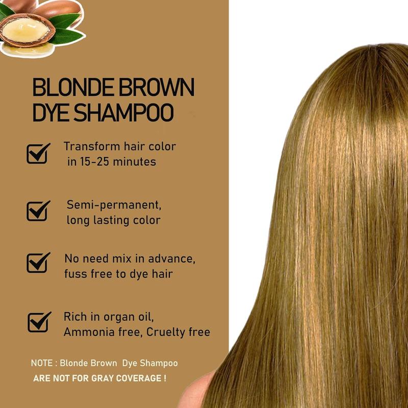 Blonde Brown Hair Dye 16.9 Fl Oz, Argan Oil Blonde Brown Hair Shampoo, 3 in 1 Hair Dye Shampoo, Easy To Use, Semi-Permanent  Color Shampoo, Haircare