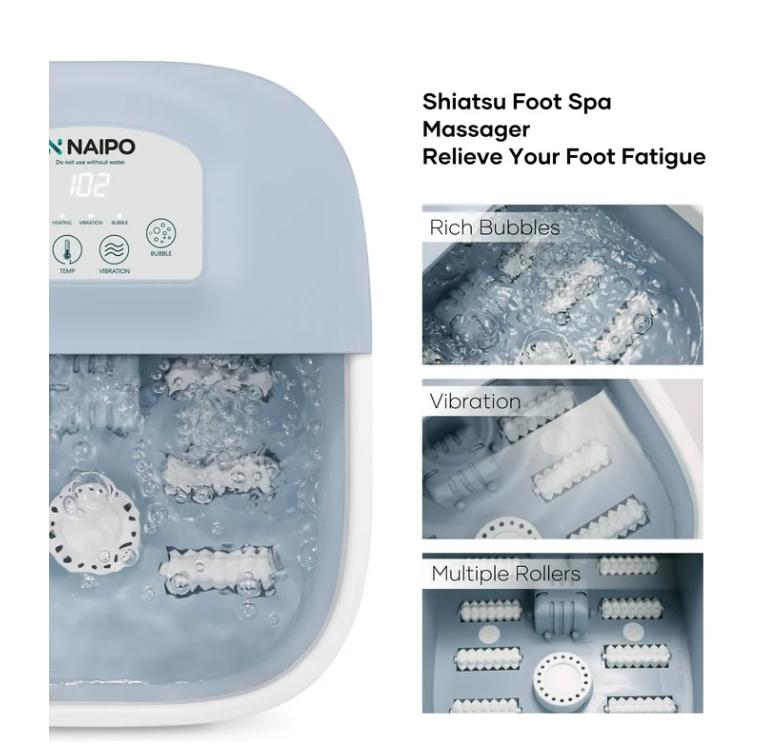 Naipo Foot Spa Bath Massager with Fast Heating, Rich Bubble, Vibration, Rollers, Lower Noise - Blue