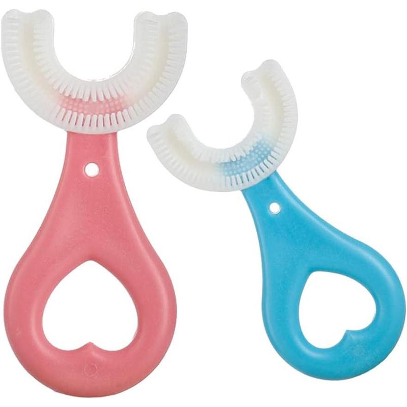 2 Pcs U-Shaped Kids Toothbrush, Premium Soft Manual Training Toothbrush for Kids 2-6 Years Old. (Blue+Pink)