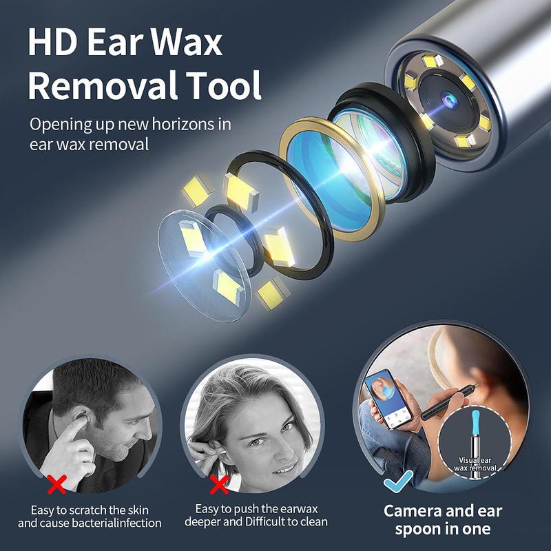 Wireless Ear Endoscope, 1 Box Ear Wax Removal Tool with Camera & Silicone Ear Spoon Sleeves, Ear Cleaning Tool for Women & Men