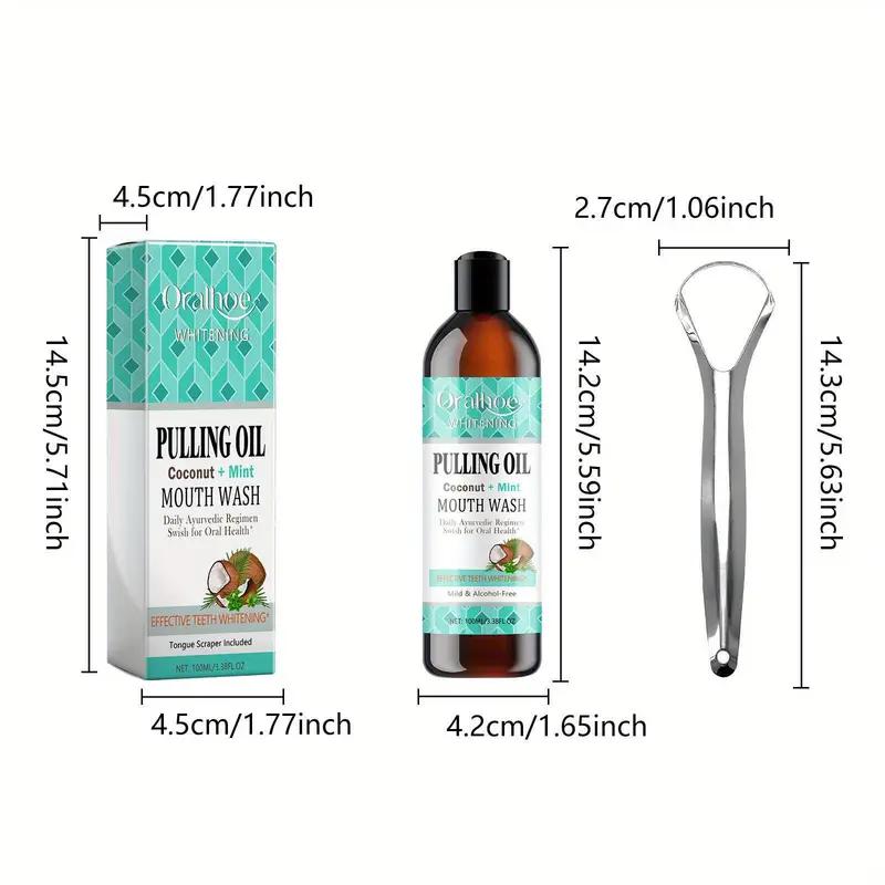 Coconut & Mint Pulling Oil Mouthwash, Fresh Breath & Oral Care, Teeth Whitening Liquid With Tongue Scraper