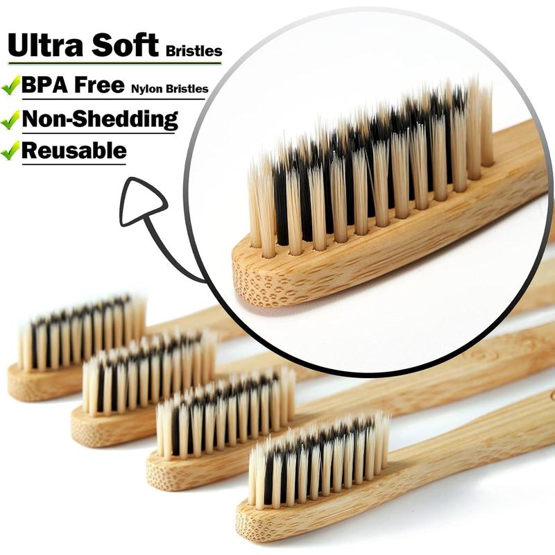 20 Count Bamboo Toothbrushes (Soft+Medium), Natural Wood Toothbrushes Bulk, Eco-Friendly, BPA Free, Biodegradable & Compostable Charcoal Wooden - Reusable Travel Toothbrushes