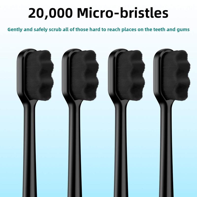 8 Pieces Soft Toothbrush Micro Nano Extra Soft Bristles Manual Soft Toothbrush with 20, 000 Bristles for Teeth Oral Gum Adults(Black with Black Bristle)