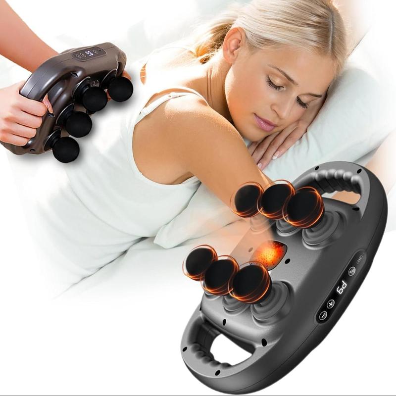 6-head Back Massager, 9-speed Adjustment Muscle Massager with Red Light Heating, Professional Winter Muscle Massage Tool for Home & Travel, Christmas Gift, Stocking Fillers, New Year Gift, Winter Essentials