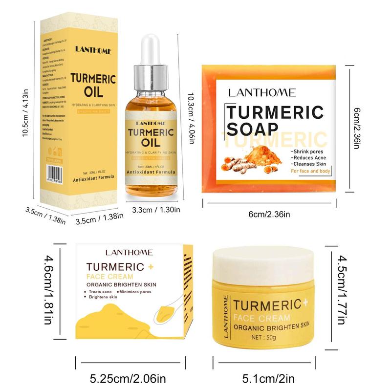 Turmeric Skincare Kit, 1 Set Deep Nourishing Turmeric Oil & Soap & Cream, Moisturizing Skin Care Kit for Women & Men Daily Use, Christmas Gift