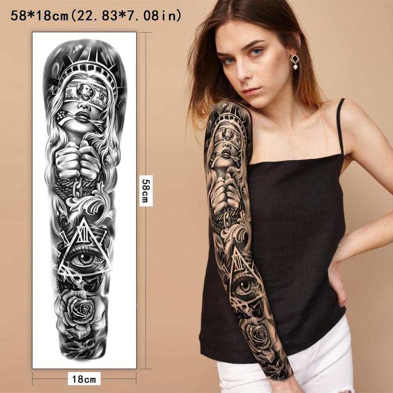 46 Sheets Full Arm Temporary Tattoo with Lion, Temporary Tattoo Sleeves for Men, Fake Tattoos Adult Realistic with Flower, Full Sleeve Tattoos for Women, Wolf Eagle  Deer