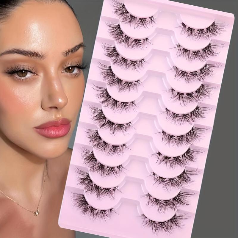 Natural False Eyelashes (10 Pairs), Wispy Cat Eye Faux Cluster Lashes, Volumized False Eyelashes for Women and Girls Eye Makeup Enhancement, Christmas Gift