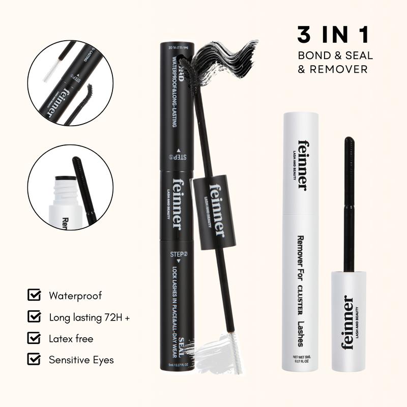 feinner DIY Lash Extension Kit 30D 40D  Individual Eyelash Clusters with Lash Bond and Seal,Remover,Tweezer Waterproof Eyelash Extensions Makeup