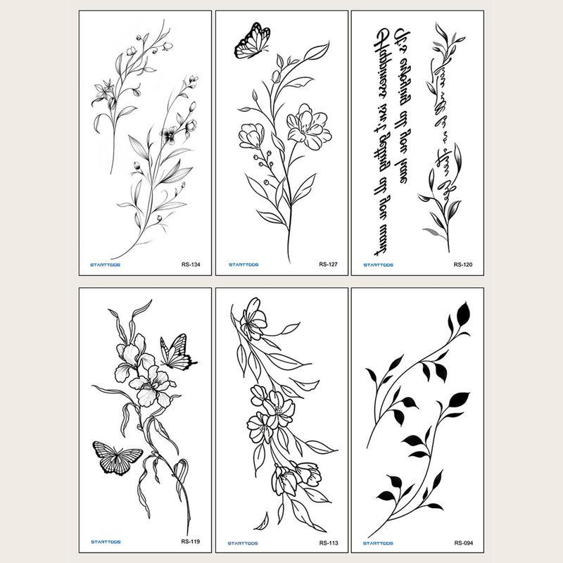 Butterfly & Flower Pattern Temporary Tattoo Sticker, 6 Counts set Realistic Creative Fake Tattoo Sticker, Body Art Decoration for Women & Girls