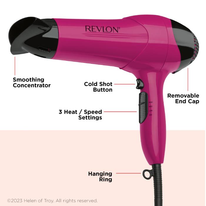 Revlon 1875W Ionic Hair Dryer, Berry-Secador de pelo iónico Revlon 1875W, color baya Smooth