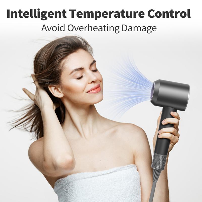 Hair Dryer, High-Speed Brushless Motor Negative Ionic Blow Dryer for Fast Drying, Low Noise Intelligent Heat Control Hair Dryer with Diffuser and Concentrator for Home Travel Salon