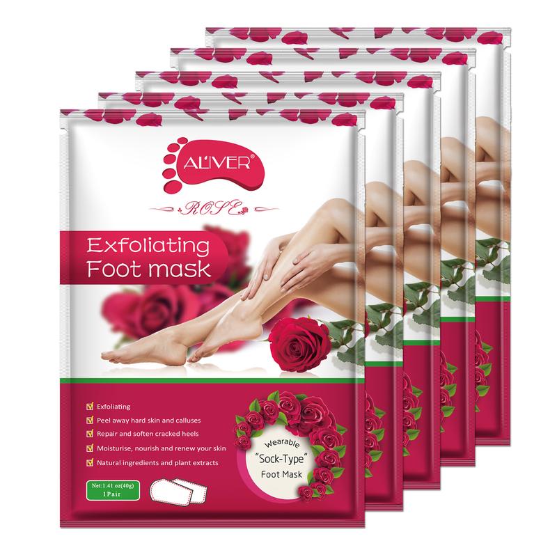 Aliver Foot Peel Mask, 5 Pack of Skin Exfoliating Foot Masks for Dry, Cracked Feet, Callus, Hydrating, Moisture & Silky (Rose Scent)