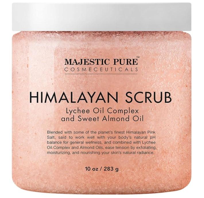 MAJESTIC PURE Himalayan Salt Body Scrub with Lychee Oil, Exfoliating Salt Scrub to Exfoliate & Moisturize Skin, Deep Cleansing - 10 oz