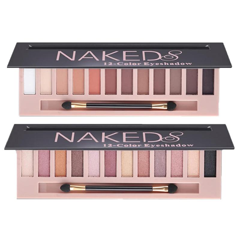 2 Pack 12-Colors Makeup Nude Colors Eyeshadow Palette, Nude Matte Shimmer Glitter Pigment Eye Shadow Pallet Set Waterproof Smokey Beauty Makeup Kit