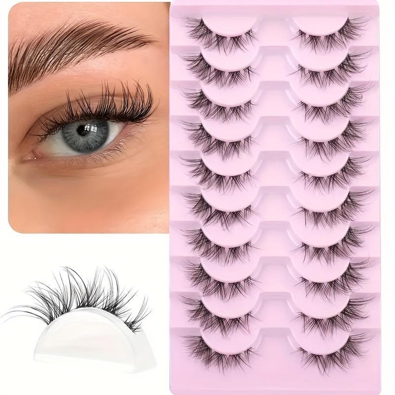 Natural False Eyelashes (10 Pairs), Wispy Cat Eye Faux Cluster Lashes, Volumized False Eyelashes for Women and Girls Eye Makeup Enhancement, Christmas Gift