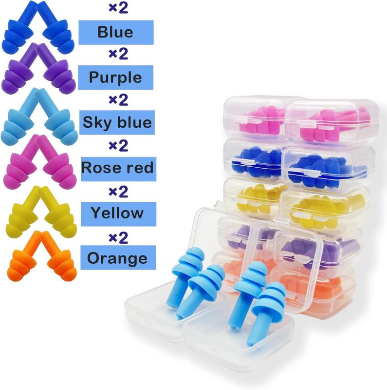 Ear Plugs for Sleeping,12 Pairs Reusable Earplugs Noise Reduction Ear Plugs Soft  Earplugs Hearing Protection for Concert,Swimming,Study,Loud Noise,