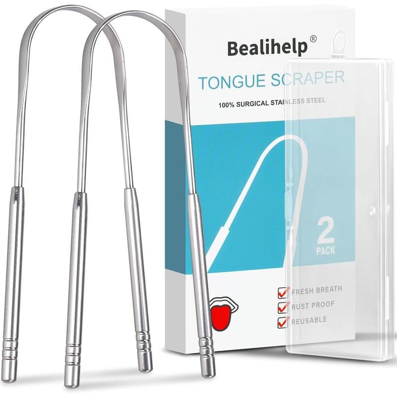 2 Pack Tongue Scraper, 100% Surgical 304 Stainless Steel Tongue Cleaner for Adults And , Professional Tongue Brush for Oral Care, Improve Bad Breath and Fresh Breath