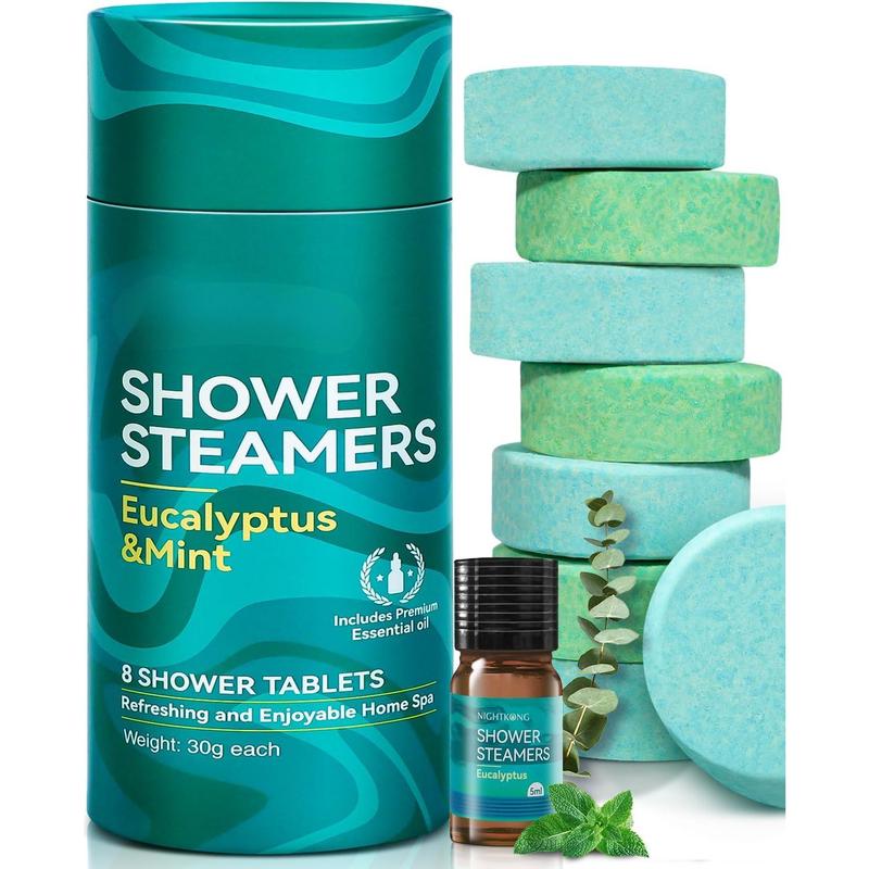 Shower Steamers - 8 Packs Eucalyptus & Mint Shower Bombs with 5ml Bonus Bottle of Eucalyptus Essential Oil,  Christmas Gifts for Women, Birthday Gifts