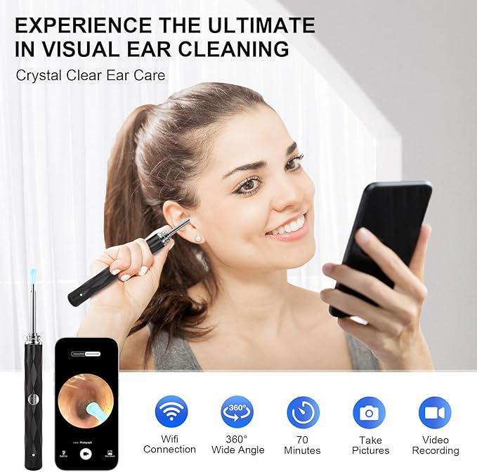 Wifi Connection Earwax Removal, Earwax Removal Tool Camera Built-In 1296p, Easy And Safe Ear Cleaning, Earwax Removal Kit, 9 Earmuffs And 8 Traditional Tools, Ear Cleaning Kit, Iphone, Ipad, Android