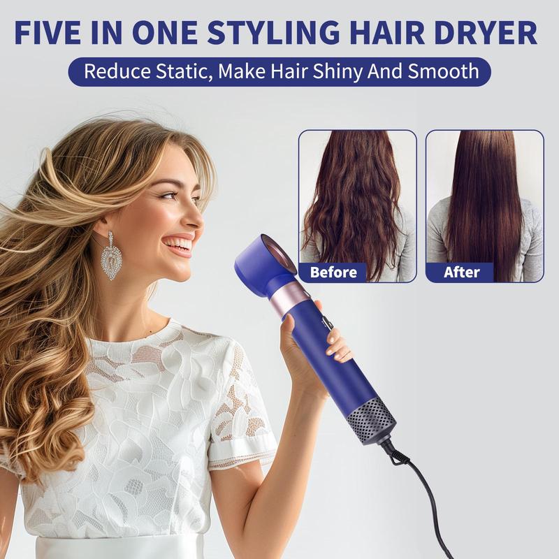 Styler, 5 in-1 Professional Interchange Hair Dryer Brush 110,000 RPM Brushless BLDC Motor Ionic Hot Air Brush Volumizing and Shape, Prussian Blue