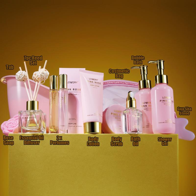 Luxe Pink Rose Bath and Body Set - 18Pc Birthday Gifts Spa Kit