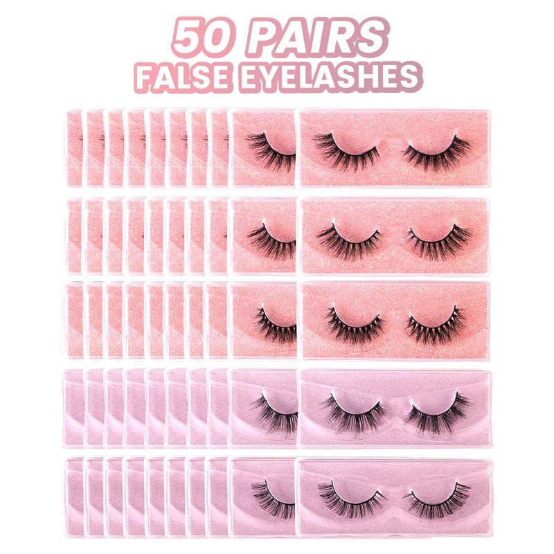 5 Styles Natural Cross Full False Eyelashes Lash Clusters, 50 Pairs Fluffy Slim Faux Cluster Lashes, Volumized False Eyelashes for Women and Girls Eye Makeup Enhancement