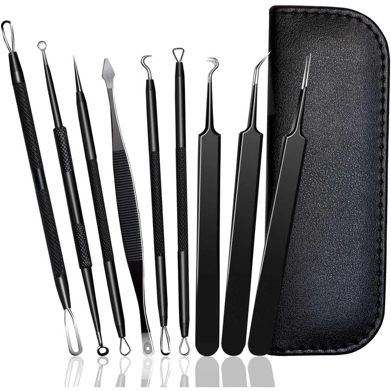 Blackhead Remover Tool, Pimple Extractor Tool Set Extraction Acne Tool Blackhead Whitehead Remover Stainless Steel for Nose and Face with Black Bag - 9 Pieces Thanksgiving, Christmas, New Year Gifts