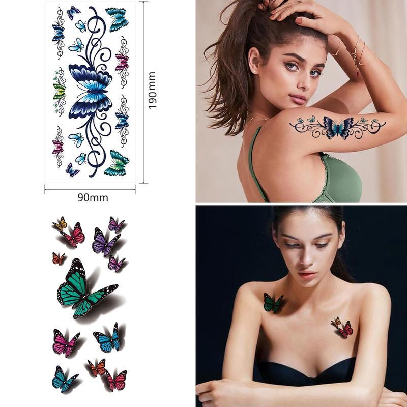 82 Sheets Flower Colorful Temporary Tattoo Stickers Rose, Butterfly and Multicolor Mixed Style Body Art Temporary Tattoos for Women, Girls and Kids