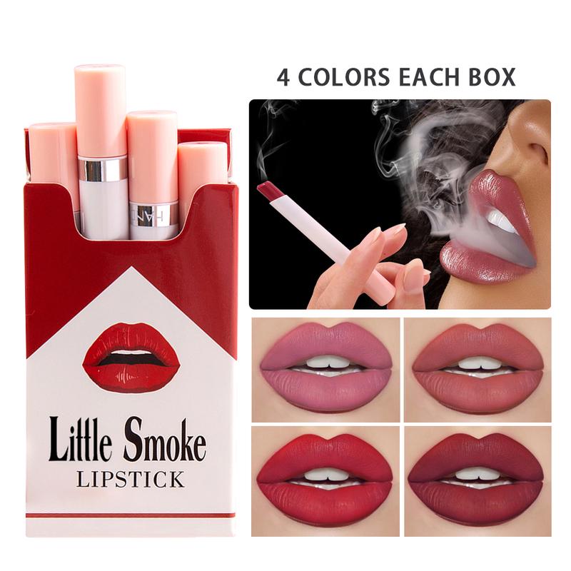 4 Pac Tube Cigarette Lipstick  Little Cigarette Lipstick Set  Labiales Mate Velvet Lipstick Moisturizer & Smooth  Red Lip Stain Long Lasting 24 Hours Waterproof Lip Tinet