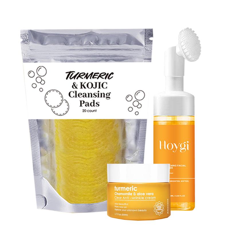 Turmeric cleansing and care three-piece set, turmeric slices, turmeric cleansing mousse, turmeric soap cleansing skin care cleanser