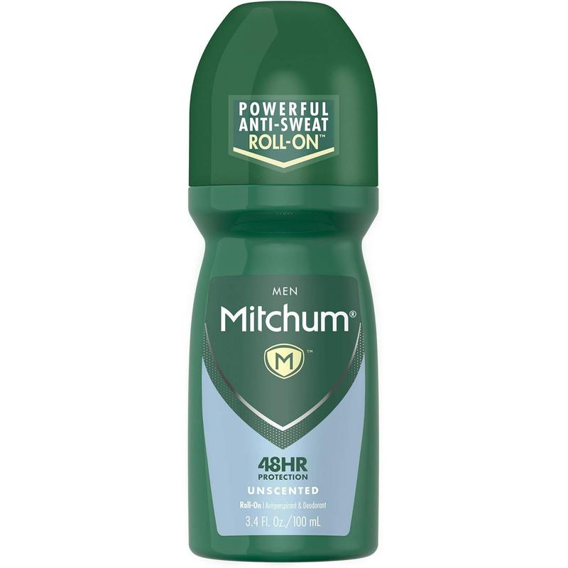 Mitchum Men Powerful Anti-Sweat Antiperspirant Deodorant Roll On, Unscented, 3.4 oz (Pack Of 4)