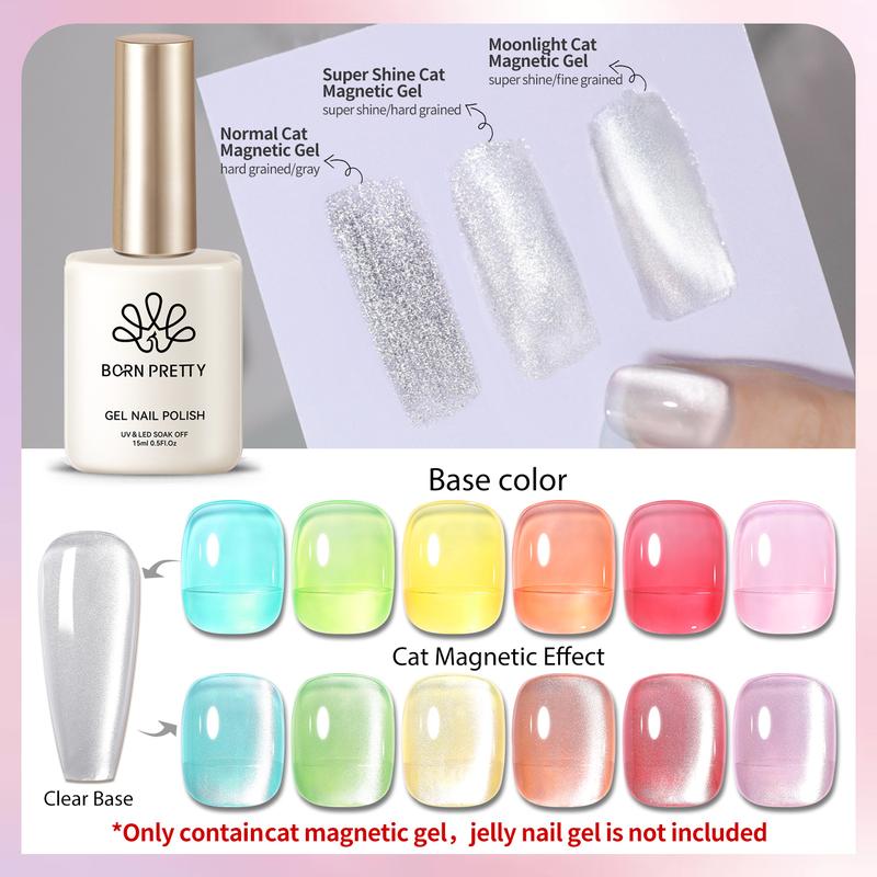 BORN PRETTY Moonlight Cat Eye Magnetic Gel Polish 15ml With Magnetic Stick Cat Magnetic Nail Polish Gel French Nail Art Ideal Gift For Women&Girls DIY at Home Easy To Use Nail Care