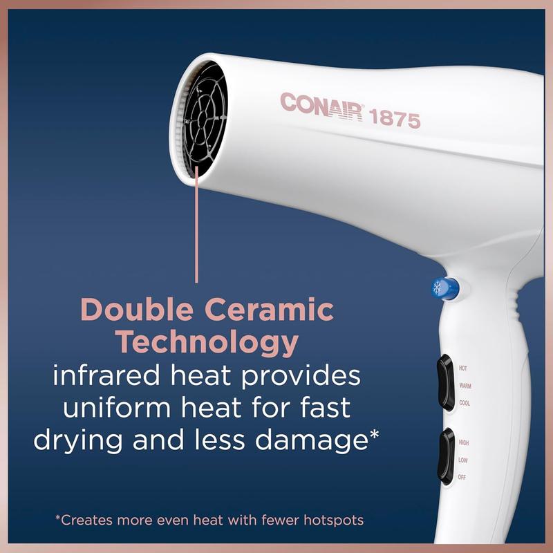 Double Ceramic Hair Dryer with Diffuser | Blow Dryer with Ionic Conditioning | Includes Diffuser and Concentrator |